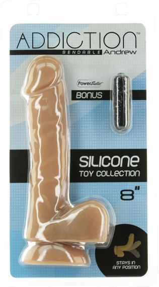 Гнучкий фалоімітатор на присосці ADDICTION — ANDREW 8″ Silicone Dong — Caramel, віброкуля в подаруно sexstyle | Зображення 6