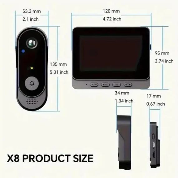 Дверний дзвінок з бездротовою камерою та екраном  Smart X8 відеодомофон для дому з нічним баченням | Зображення 5