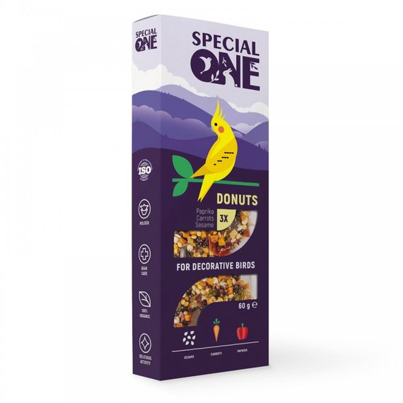 Ласощі Special One Пончики для декоративних птахів паприка морква кунжут 60 г