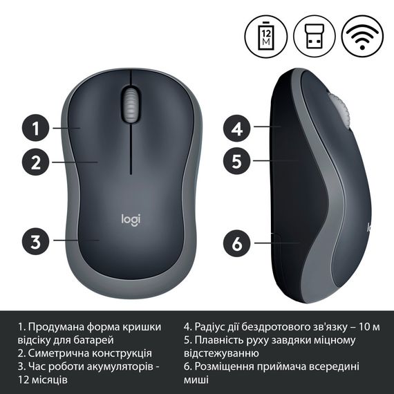 Миша Logitech Wireless Mouse M185 Swift Grey | Зображення 3