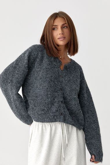 Теплий в'язаний кардиган із кишенями - темно-сірий цвет, ONE SIZE (є розміри) | Зображення 4