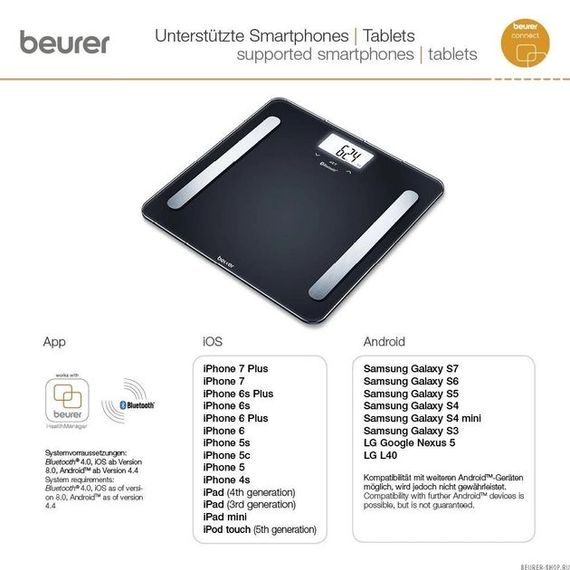 Ваги підлогові Beurer , 180кг, 2хААА в комплекті, скло, чорний (BF_600_PURE_BLACK) | Зображення 6