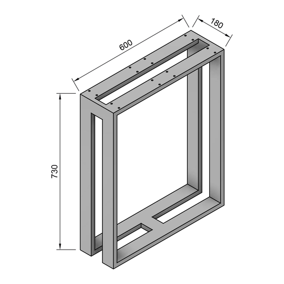 Опора для стола из металла 600×180mm, H=730mm (профильная труба: 60x20mm) Серый | Зображення 6