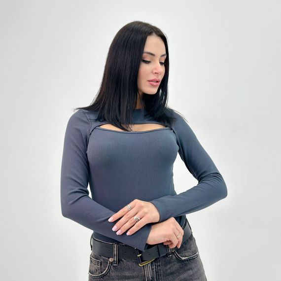 Женская кофта с вырезом на груди в рубчик GF4100 цвет серый, размер 48