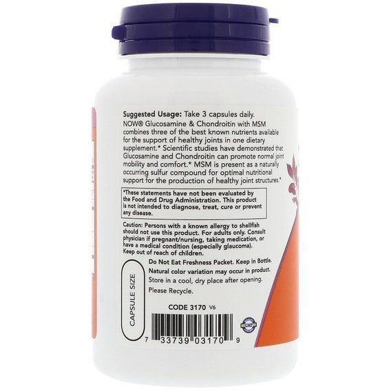 Препарат для суглобів та зв'зок NOW Foods Glucosamine & Chondroitin with MSM 90 Caps | Зображення 2