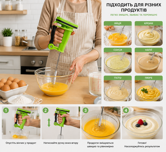 Ручной миксер Easy Flow Blender / Полуавтоматический механический венчик для сбивания портативный беспроводной | Зображення 2