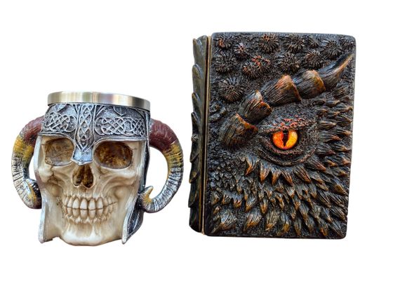 Подарунковий набір Кухоль 3D Рогатий Череп і Блокнот 3D «Жар Серця Дракона»