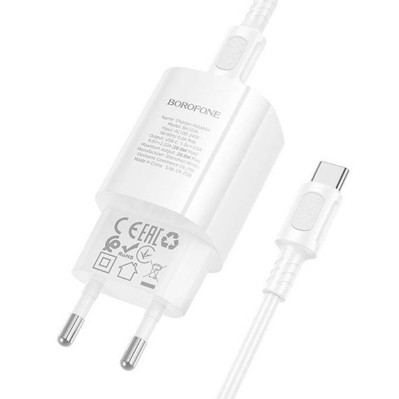 МЗП Borofone BA103A Pudding PD20W (1USB-C) + кабель Type-C to Type-C White | Зображення 3