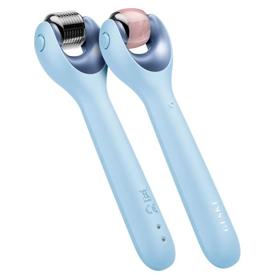 Электронный роллер для лица с микроиглами GESKE MicroNeedle Face Roller 9в1 gray, Голубой | Зображення 5
