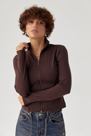 Спортивна еластична кофта на блискавці - коричневий цвет, S (є розміри) | Зображення 4