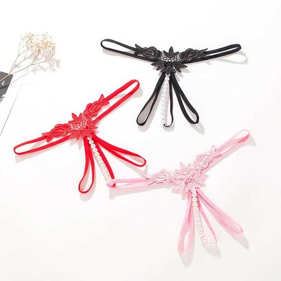 Стринги з намистинками та квітами рожеві | Зображення 1