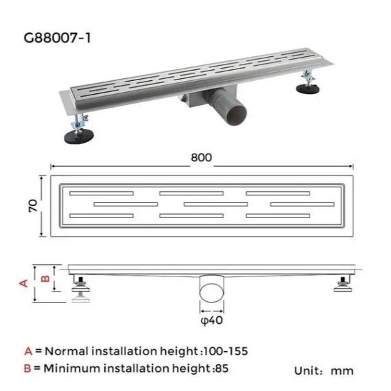 Душовий трап Gappo 70х800 мм, нержавіюча сталь G88007-1 | Зображення 6