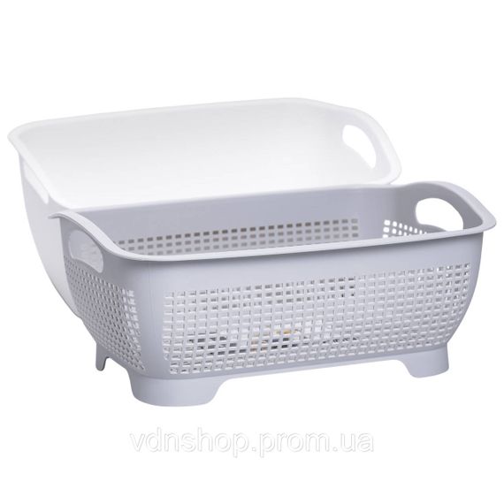 Кошик-друшлак 2 в 1 для миття овочів, фруктів і зелені 29,5×21×11 (см) Сірий HP-45-6G | Зображення 3
