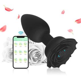 Силиконавая смарт анальная пробка Smart Rose - Черный - 3.3x10.5 см – Анальные игрушки