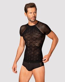Чоловіча напівпрозора футболка з орнаментом Obsessive T102 T-shirt, чорна, S/M/L