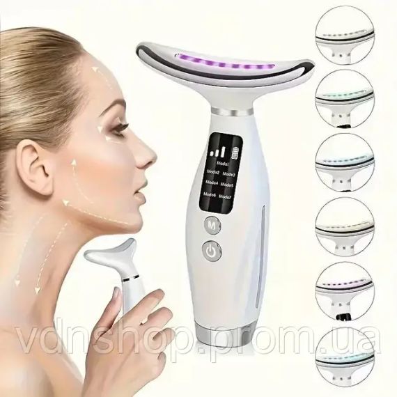 Аккумуляторный электрический массажер для лица Neck Beauty Device с LED-дисплеем, 7 режимов, USB-зарядка | Зображення 2