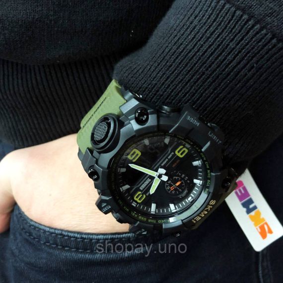 Годинник наручний чоловічий SKMEI 1586AG ARMY GREEN, чоловічий армійський водостійкий тактичний. Колір: зелений | Зображення 3