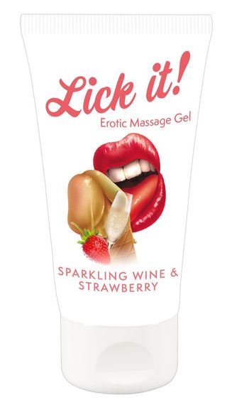 2в1 лубрикант и массажное масло - Lick It! Sparkling Wine And Strawberry, 50 мл sexstyle
