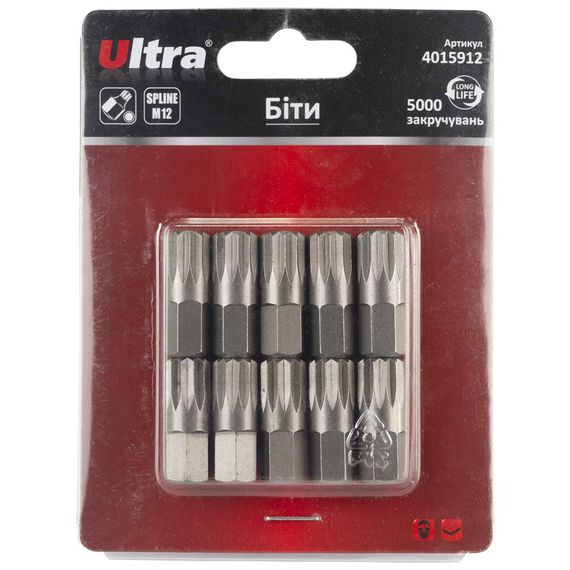 Набір біт Ultra Spline M12×30мм 10мм 10шт S2 (блістер) 4015912