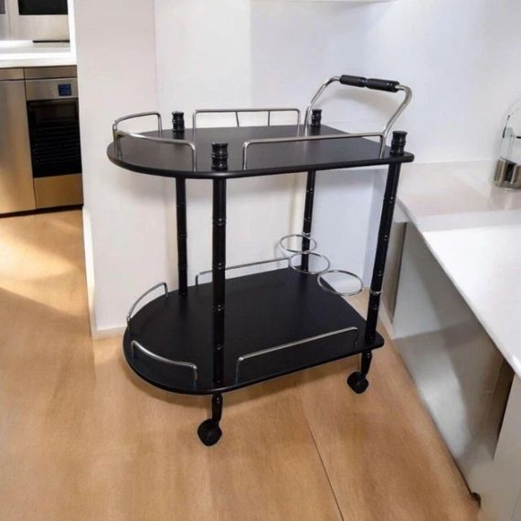 Столик сервірувальний на коліщатках дерев'яний чорний Onder Mebli 122832K з підставкою для вина | Зображення 7