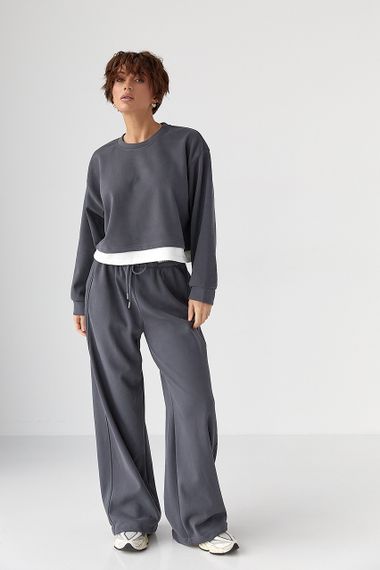 Теплий спортивний костюм з контрастним нижнім шаром - темно-сірий цвет, M/L (є розміри) | Зображення 4