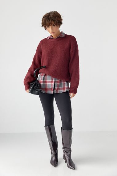 Сорочка в клітинку з подовженою спинкою - темно-червоний цвет, S (є розміри) | Зображення 2