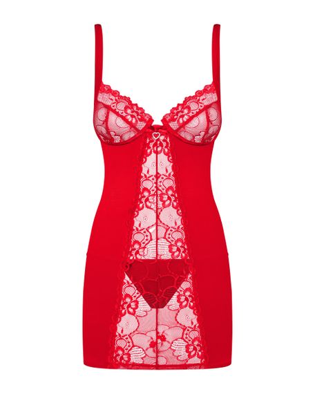 Сорочка с трусиками Obsessive Heartina chemise Красный L/XL | Зображення 2