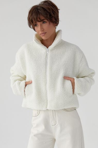 Жіночий кардиган із хутра Тедді на блискавці - білий цвет, L (є розміри) | Зображення 4