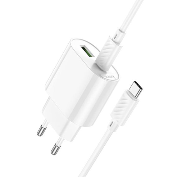 Мережевий зарядний пристрій Hoco C109A USB + Type-C та кабель Type-C to Type-C 20W | Зображення 1