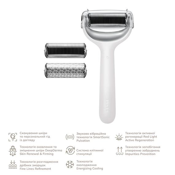 Электронный роллер для лица и тела с микроиглами GESKE MicroNeedle Face&Body Roller 8в1 gray, Белый | Зображення 1