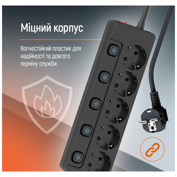 Мережевий фільтр живлення ColorWay CW-PSEA52SBK 5 розеток2м (CW-PSEA52SBK) | Зображення 9