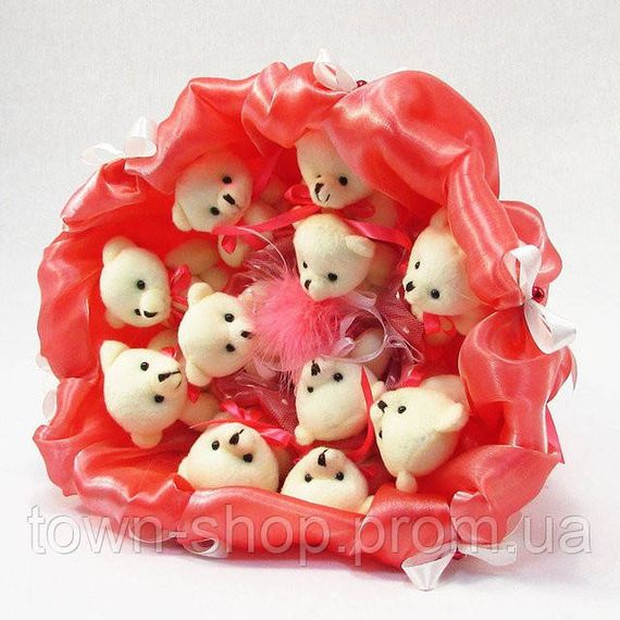 Букет из мягких игрушек 11 мишек 5284IT коралловый | Зображення 3