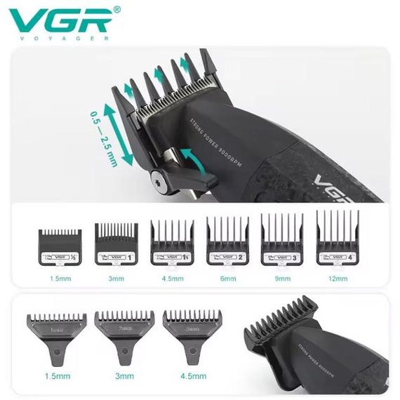 Профессиональный набор для стрижки волос VGR V-640 аккумуляторный Barber Combo PREMIUM. Цвет: черный | Зображення 3