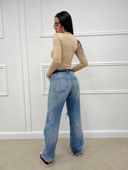 Женское боди на молнии с длинными рукавами микродайвинг EL508 цвет бежевый, размер 42/46 | Зображення 3