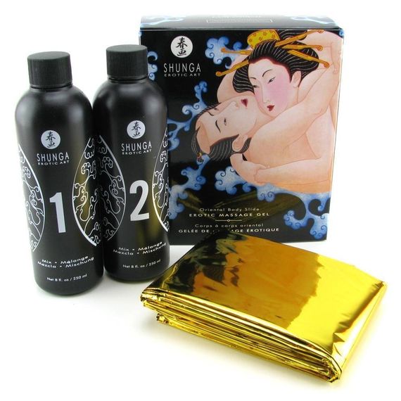 Гель для NURU-масажу Shunga Oriental Body-to-Body – Exotic Fruits (2 x 225 мл) плюс простирадло sexstyle