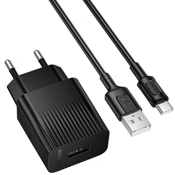 СЗУ Borofone BAS71A Source 10.5W (1USB-A) + кабель USB to Type-C Black | Зображення 1