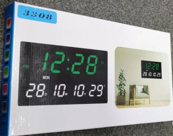Настінний LED годинник 3308 з термометром та календарем | Зображення 2