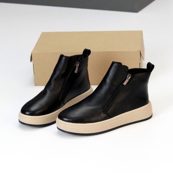 Лаконичные черные кожаные зимние ботинки на две молнии | Зображення 4