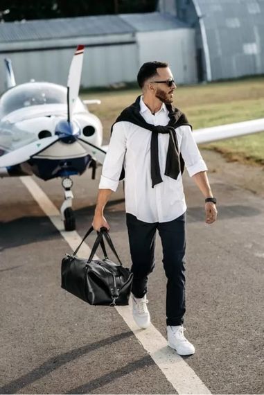 Шкіряна дорожня сумка Skin and Skin Stout L 55х27х23 см Чорна (BB01BL-L) | Зображення 7