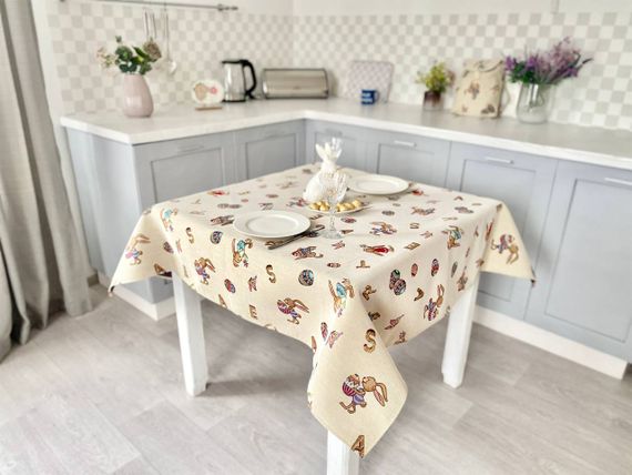Скатертина гобеленова SK0067 Limaso, 137x260, Прямокутна, Великодній, Без люрексу, 75% поліестер, 22% бавовна, 3% акрил, Гобелен | Зображення 6