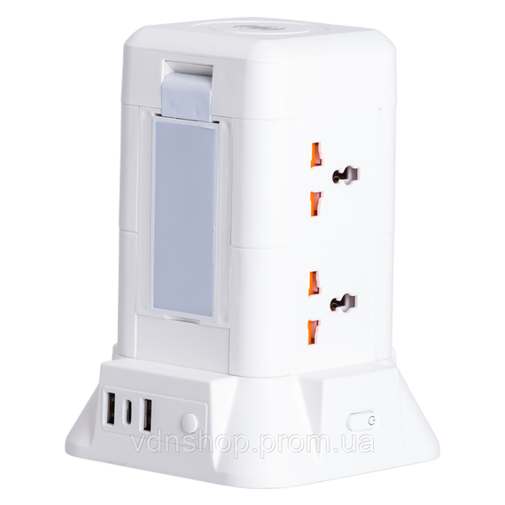 Сетевой фильтр удлинитель 4.8 м с лампой на 6 универсальных розеток с 2 USB, 1 Type-C, беспроводная зарядка HP-5-3MF | Зображення 2