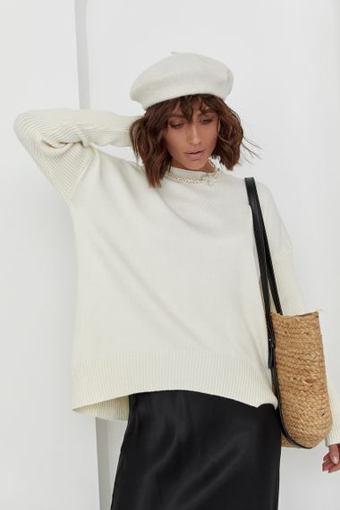 Женский вязаный джемпер oversize молочный цвет L | Зображення 8