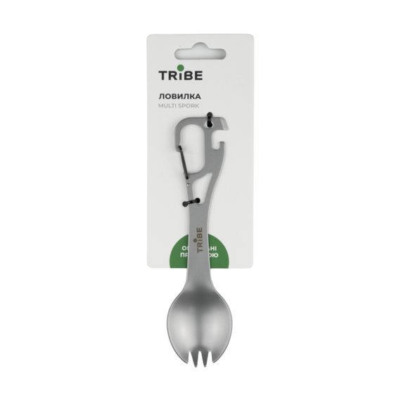 Ловилка Tribe Multi Spork сталева, туристична ложка-виделка трайб з карабіном та відкривачкою для походу | Зображення 2