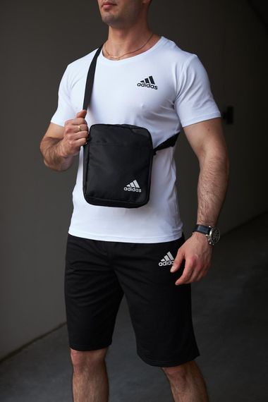 Комплект чоловічий Adidas: футболка біла + шорти чорні + барсетка чорна (8684996468) | Зображення 2