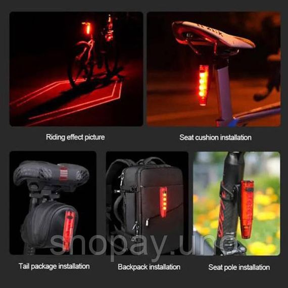 Фонарь задний для велосипеда LEADBIKE LD77-LS-4 LED, Стоп на велосипед LED USB, Светоотражатель на вело WH-39 | Зображення 6
