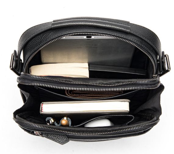 Шкіряна чоловіча сумка через плече чорна Tiding Bag MN-284334 | Зображення 5