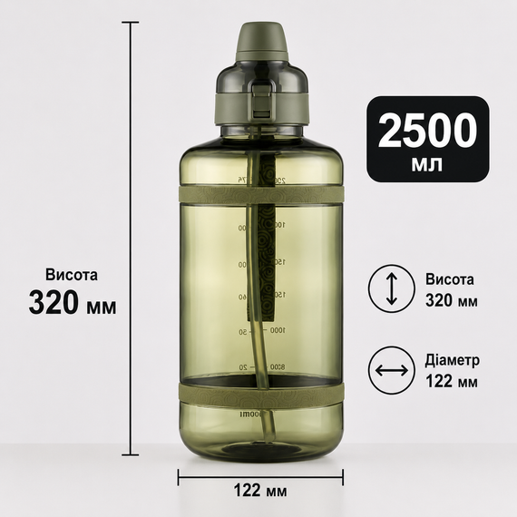 Спортивная бутылка для воды 2500 мл из тритана с соломинкой, Зеленая - Ударопрочная и без BPA | Зображення 6