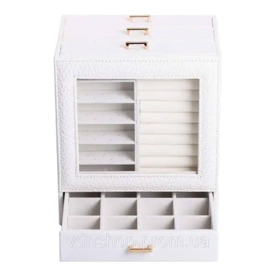 Шкатулка для украшений из эко кожи 3 яруса органайзер для ювелирных изделий HP-5-16W | Зображення 4