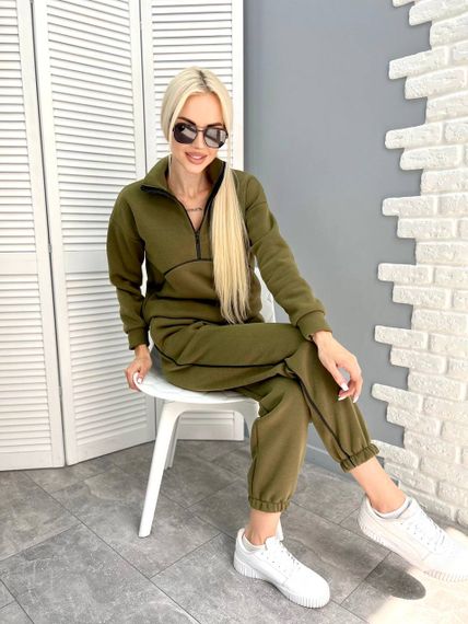 Женский теплый спортивный костюм на флисе, GF5699 цвет хаки, размер 46/48 | Зображення 1