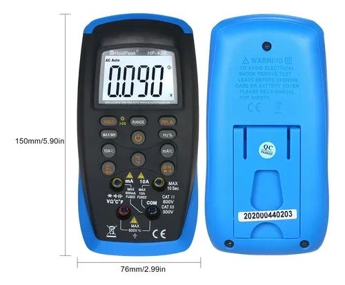 Мультиметр HoldPeak HP-42B цифровой (TrueRMS 6000 отсчетов 600В 10А AC/DC 60МОМ 60mF 200kHz NCV) | Зображення 3